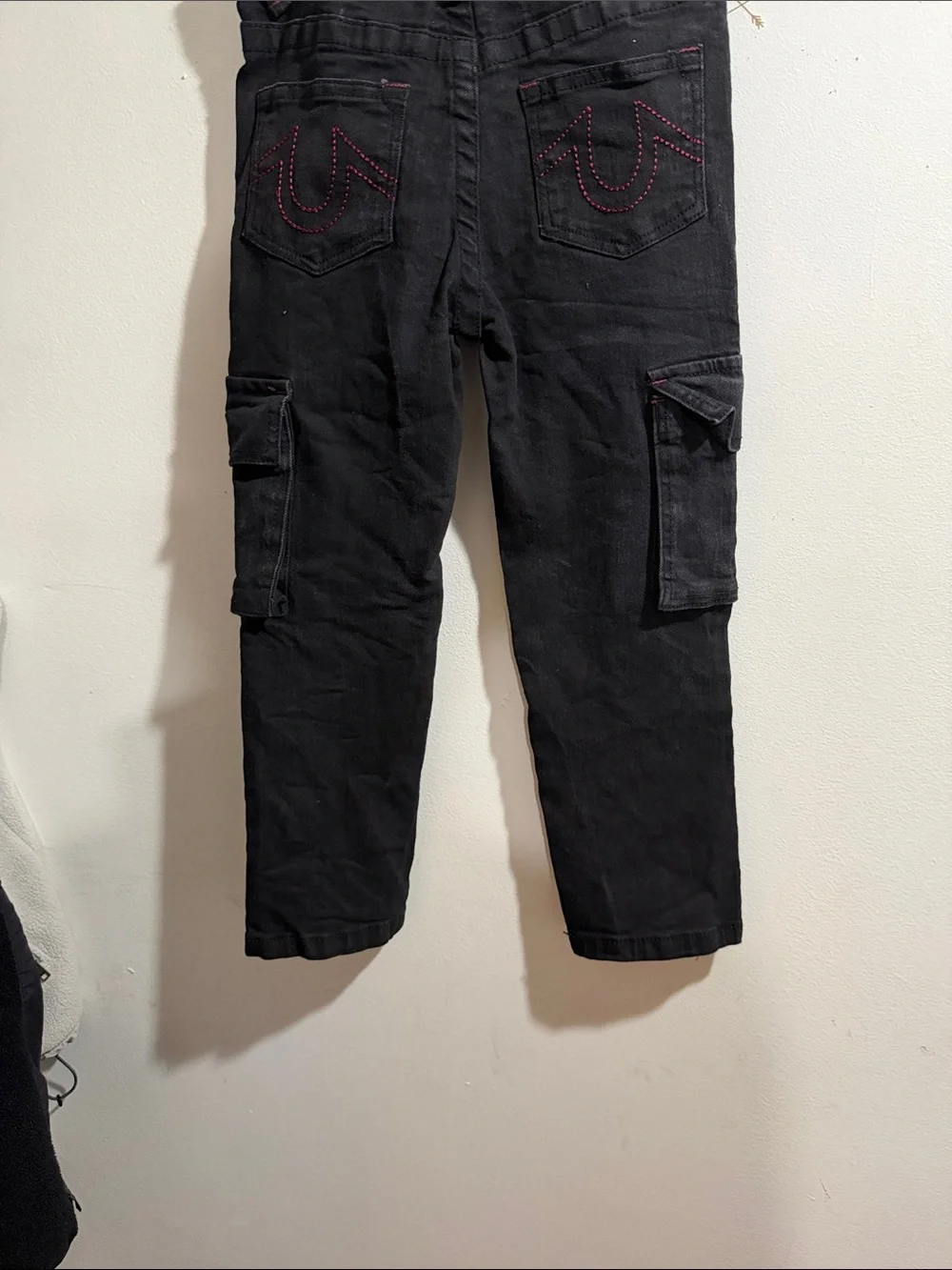 True Religion Black Cargo Jeans with Logo Patch